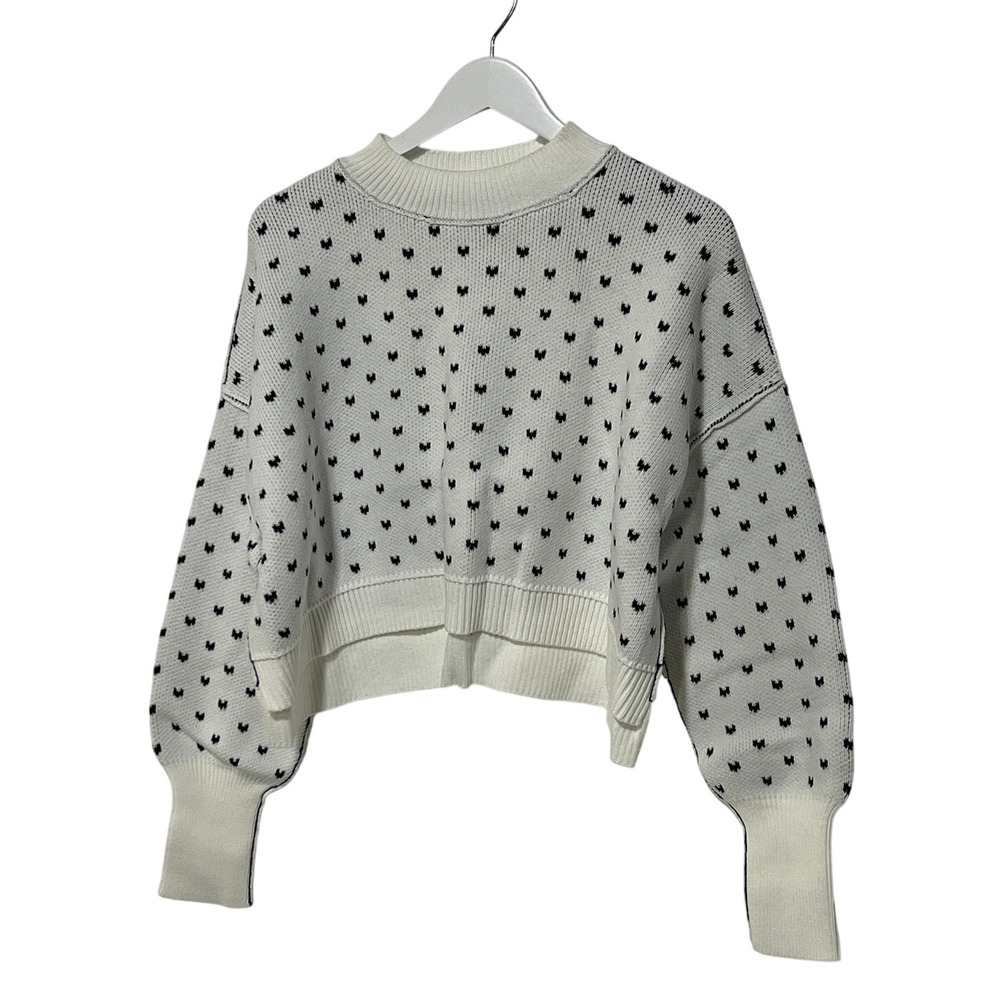 FREE PEOPLE WOMENS SMALL PATTERN EASY STREET CROP PULLOVER SWEATER WHITE NAVY - Picture 5 of 14